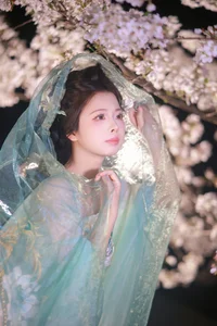 Ethereal Night Cherry Blossoms Photography: Art Language Vol.9125 Featuring Fei Fei in a Stunning Sakura Nightscape-0