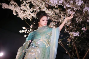 Ethereal Night Cherry Blossoms Photography: Art Language Vol.9125 Featuring Fei Fei in a Stunning Sakura Nightscape-12