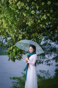 VGU No.172: Captivating Vietnamese Ao Dai Student in a Dreamy Moment, Showcasing Pure Grace Amidst Nature.-10