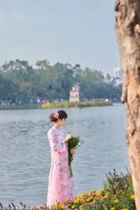 Elegant Asian Beauty: Graceful Woman in Modern Ao Dai by Serene Lakeside-8