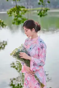 Elegant Asian Beauty: Graceful Woman in Modern Ao Dai by Serene Lakeside-3