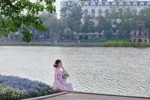 Elegant Asian Beauty: Graceful Woman in Modern Ao Dai by Serene Lakeside-4