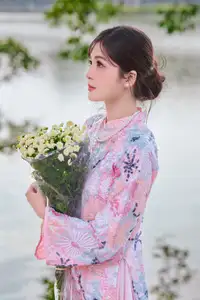 Elegant Asian Beauty: Graceful Woman in Modern Ao Dai by Serene Lakeside-1