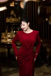 Captivating Asian Beauty: The Elegant Woman in Red with a Charming Smile and Confident Aura-1