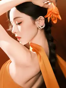 Captivating Beauty: Goddess in a Vibrant Orange Gown, Exuding Elegant Allure.-10