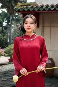 Timeless Elegance in Red Traditional Ao Dai-4