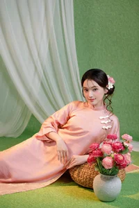 Elegant Muse in Pastel Pink Traditional Attire-0
