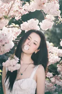 Spring Muse: Pristine Beauty and Grace Amidst Blooming Cherry Blossoms.-10