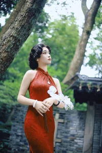 Elegant Red Cheongsam Fashion Photography: Wu Yu Cao Mei in Fushan Park | YiTuYu Art Language Vol.9329 Exclusive Collection-16