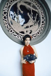 Elegant Red Cheongsam Fashion Photography: Wu Yu Cao Mei in Fushan Park | YiTuYu Art Language Vol.9329 Exclusive Collection-2