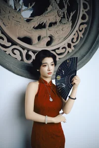 Elegant Red Cheongsam Fashion Photography: Wu Yu Cao Mei in Fushan Park | YiTuYu Art Language Vol.9329 Exclusive Collection-20