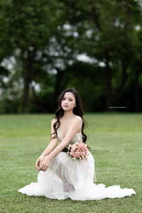 VGU No.95: Gentle beauty of a Vietnamese young woman in a pure white lace dress amidst nature.-11