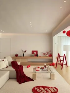 Modern Minimalist 135sqm Apartment Decor: Elegant Lunar New Year Styling with Traditional Red Accents and Open Space Design-1