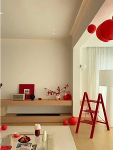 Modern Minimalist 135sqm Apartment Decor: Elegant Lunar New Year Styling with Traditional Red Accents and Open Space Design-0