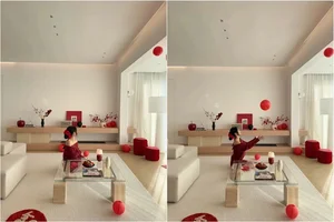 Modern Minimalist 135sqm Apartment Decor: Elegant Lunar New Year Styling with Traditional Red Accents and Open Space Design-10