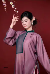 East Asian Grace: Elegant Lady in Traditional Attire & Cherry Blossoms-1