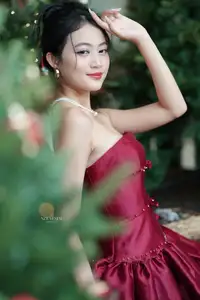 VGU No.187: Charming Woman in Red Dress Shines with Elegant Christmas Style. Discover Festive Fashion & Holiday Grace!-5