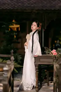 Enchanting Vietnamese Beauty A Girl with Long Braids in Traditional Attire on a Magical Night-1