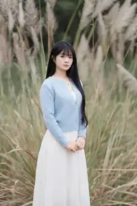 Explore Serene Beauty: Long-Haired Girl Immersed in Music Amidst Pampas Grass-8