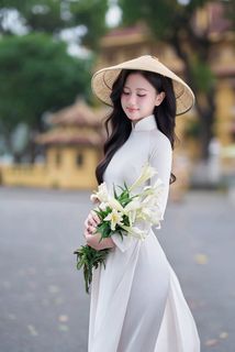 Elegant Vietnamese Woman in White Ao Dai, Conical Hat | Traditional Beauty-3