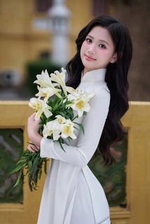 Elegant Vietnamese Woman in White Ao Dai, Conical Hat | Traditional Beauty-0