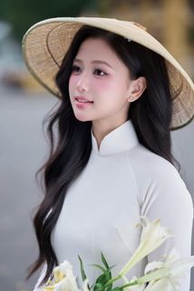 Elegant Vietnamese Woman in White Ao Dai, Conical Hat | Traditional Beauty-9