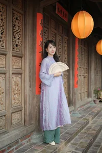 Elegant Blush Pink Vietnamese Ao Dai with Floral Embroidery – Modern Traditional Long Dress for Weddings, Cultural Events, and Timeless Heritage Style-3