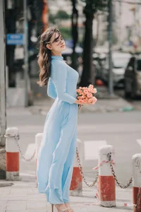 Elegant Pastel Blue Ao Dai in the Heart of the City-0