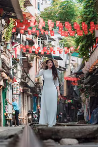 VGU No.79: Elegant Vietnamese Ao Dai Beauty on Hanoi Train Street-6