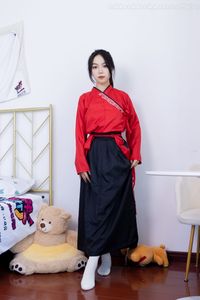 Chiness Model No.2330 Shasha in Elegant Red Black Hanfu Attire-4