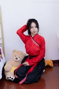 Chiness Model No.2330 Shasha in Elegant Red Black Hanfu Attire-5
