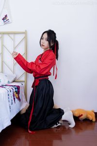 Chiness Model No.2330 Shasha in Elegant Red Black Hanfu Attire-13
