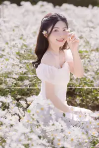 Ethereal Beauty: Young Woman in White Dress with Bouquet Amidst Dreamy Clouds-4