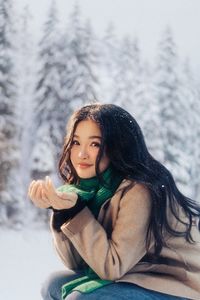 Asian Beauty in Winter Snow: Radiant Girl's Portrait-9