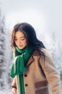 Asian Beauty in Winter Snow: Radiant Girl's Portrait-12