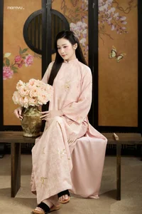 Radiant Grace in Soft Pink Silk Ao Dai: A Poetic Indochine Muse-7