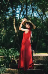 Captivating Vietnamese Beauty: Graceful Girl in Traditional Red Ao Dai-8