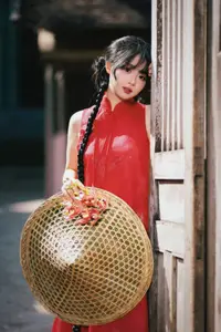Captivating Vietnamese Beauty: Graceful Girl in Traditional Red Ao Dai-12