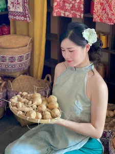 Elegant Vietnamese Ao Dai: Soft Pastel Silk Dress for Spring Festivals and Traditional Lunar New Year Celebrations-4