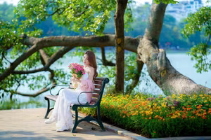 XVG No.28: Radiant beauty smiles brightly with pink roses amidst a dreamy floral landscape.-10