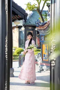 Graceful Asian Lady in Pink Ao Dai with Pristine White Lilies in Traditional Setting-8