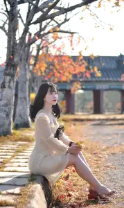 Serene Autumn Girl Portrait Captivating Beauty Amidst Golden Leaves-3
