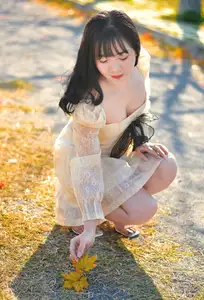 Serene Autumn Girl Portrait Captivating Beauty Amidst Golden Leaves-1