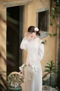 Elegant Asian Beauty: A Gentle Girl Adorned with a Pure White Orchid-9