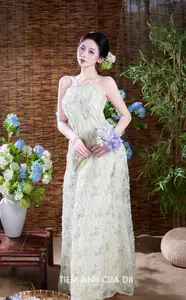 Ethereal Vietnamese Beauty: Graceful Asian Girl in Modern Yếm with Delicate Blooms.-9