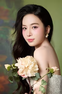 VGU No.98: Elegant Beauty in White Dress with Fresh Flowers – A Timeless Allure.-0
