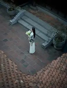 Graceful Vietnamese Woman in Ao Dai Amidst Ancient Architecture-8