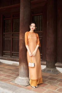 Timeless Grace: Amber Ao Dai in Ancient Architecture-0