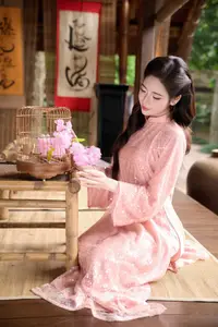 Discover Asian Beauty: Elegant Girl in Dreamy Pink Ao Dai Portrait-18