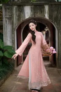 Discover Asian Beauty: Elegant Girl in Dreamy Pink Ao Dai Portrait-7